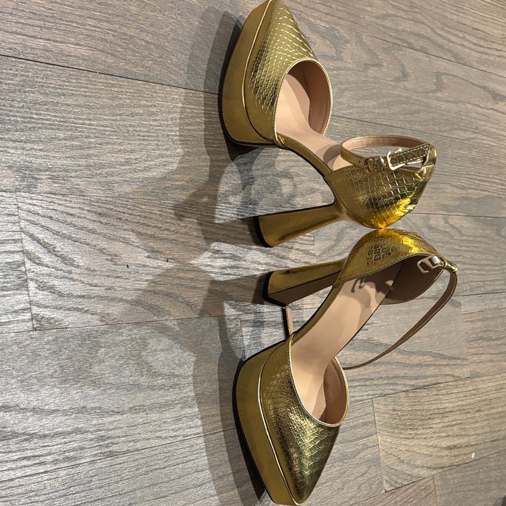 Metallic Gold Platform Ankle-Strap Heels - Picture 3 of 3